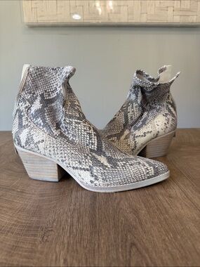 Dolce Vita Neutral Snake-Print Ankle Booties in Beige and Gray